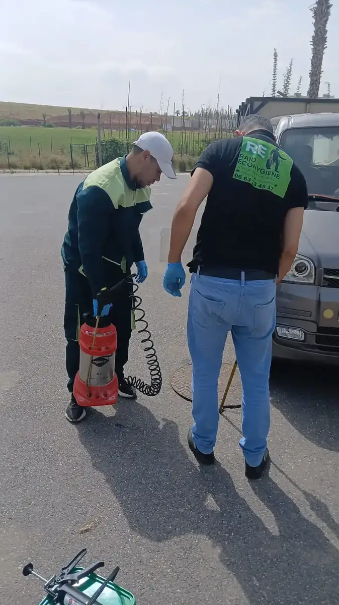 Techniciens RAID ECOHYGIENE lors d'un traitement extérieur