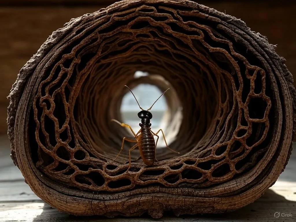 Colonie de termites dans le bois - dégâts structurels traités par RAID ECOHYGIENE au Maroc