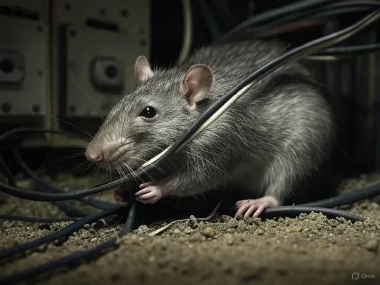 dératisation d'un rat en train de gringotter les câbles électrique dans une maison par raid ecohygiene a rabat