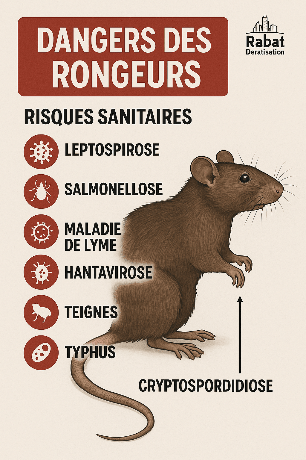 Infographie dangers rongeurs risques sanitaires Rabat dératisation